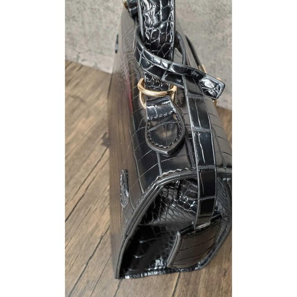 KELLY CROC BIRKIN-STYLE BAG MEDIUM BLACK Back in S - Picture 6 of 10